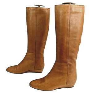 Loeffler Randall Matilde Women's Leather Boots Made Italy Wedge Tan Riding 6.5‎